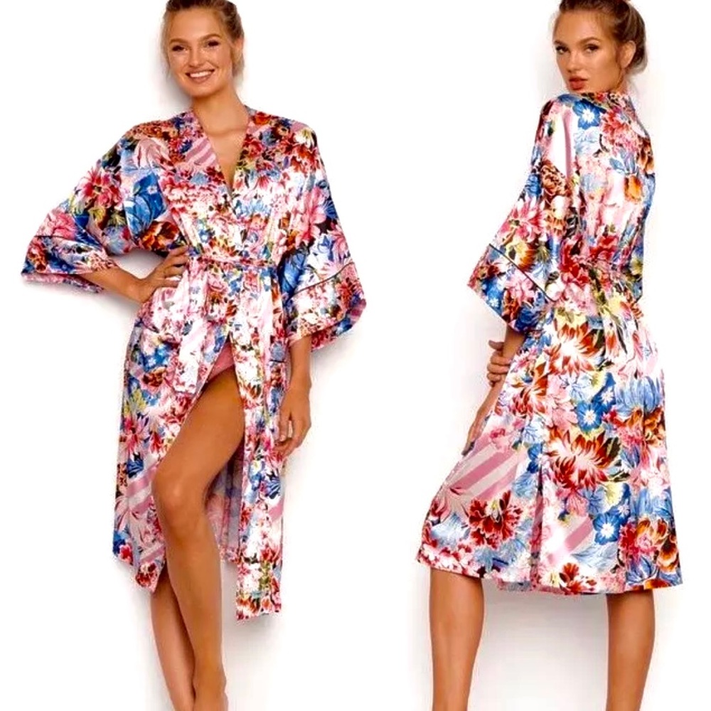 XS/S Vs Victoria’s Secret MARY KATRANTZOU Satin Pink Floral Robe kimono